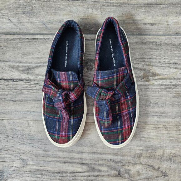 Zara Plaid With Bow Slip On Sneaker Shoes - Picture 6 of 11
